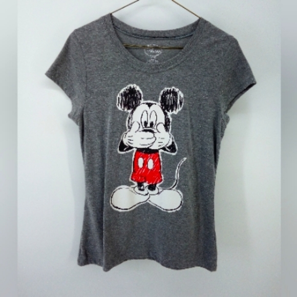Disney Mickey Mouse Cotton Blend Gray Tee T-Shirt XL Girl - Picture 1 of 5
